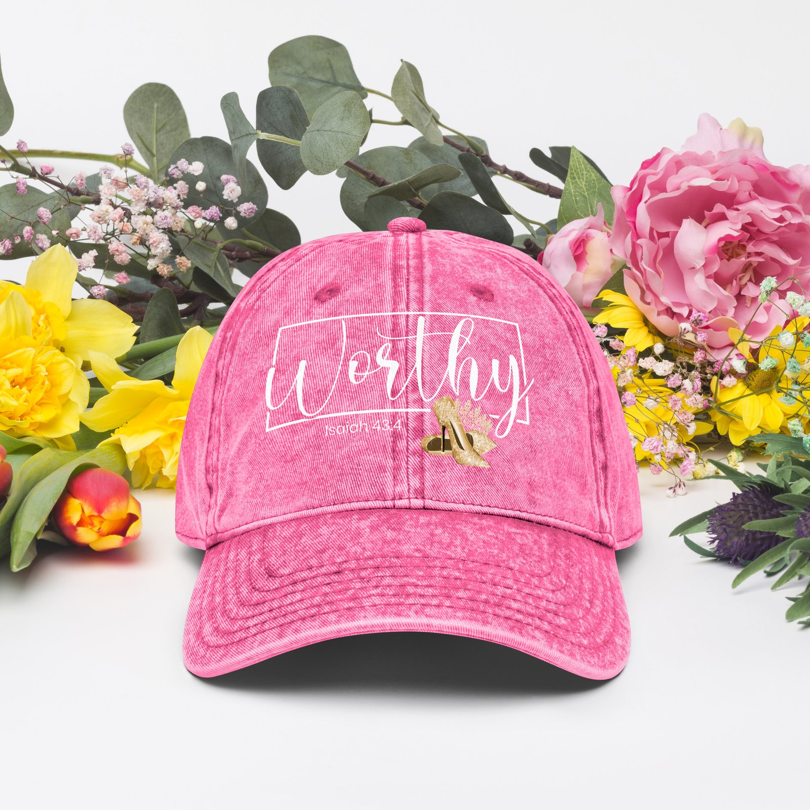vintage-cap-pink-front-685e1600e419f.jpg "Worthy" Vintage Cap - Isaiah 43:4 - Image 1